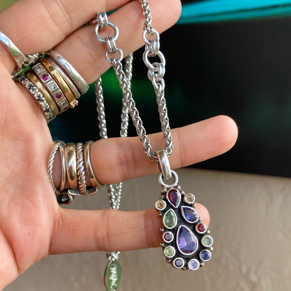 925 sterling silver genuine multi gemstone charm stainless steel chain necklace - Picture 4 of 9